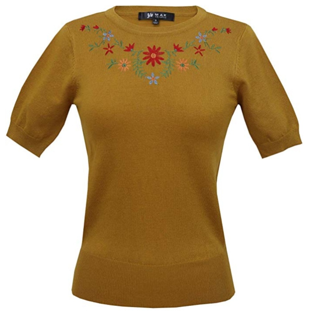 Daisy Flower Embroidered Crewneck Casual Knit Pull